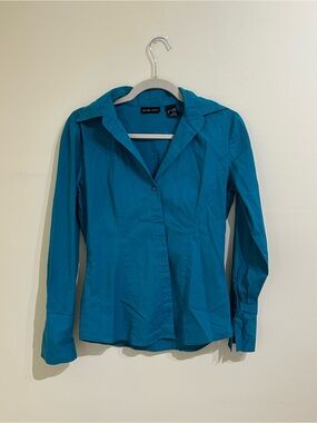 New York and company Teal Button-Front Stretch Shirt
